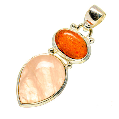 Sterling silver pendant with oval rose quartz and orange sunstone cabochons