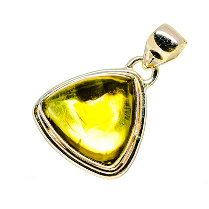 Sterling silver quartz pendant with olive-green triangular cabochon