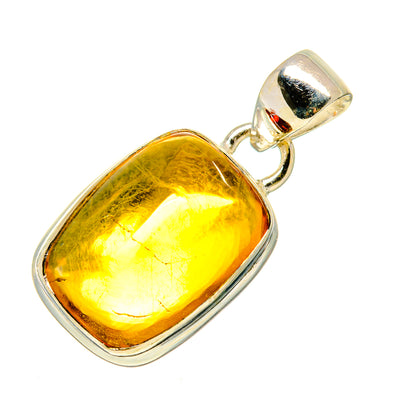 Citrine gemstone pendant in sterling silver with square faceted amber stone and bail