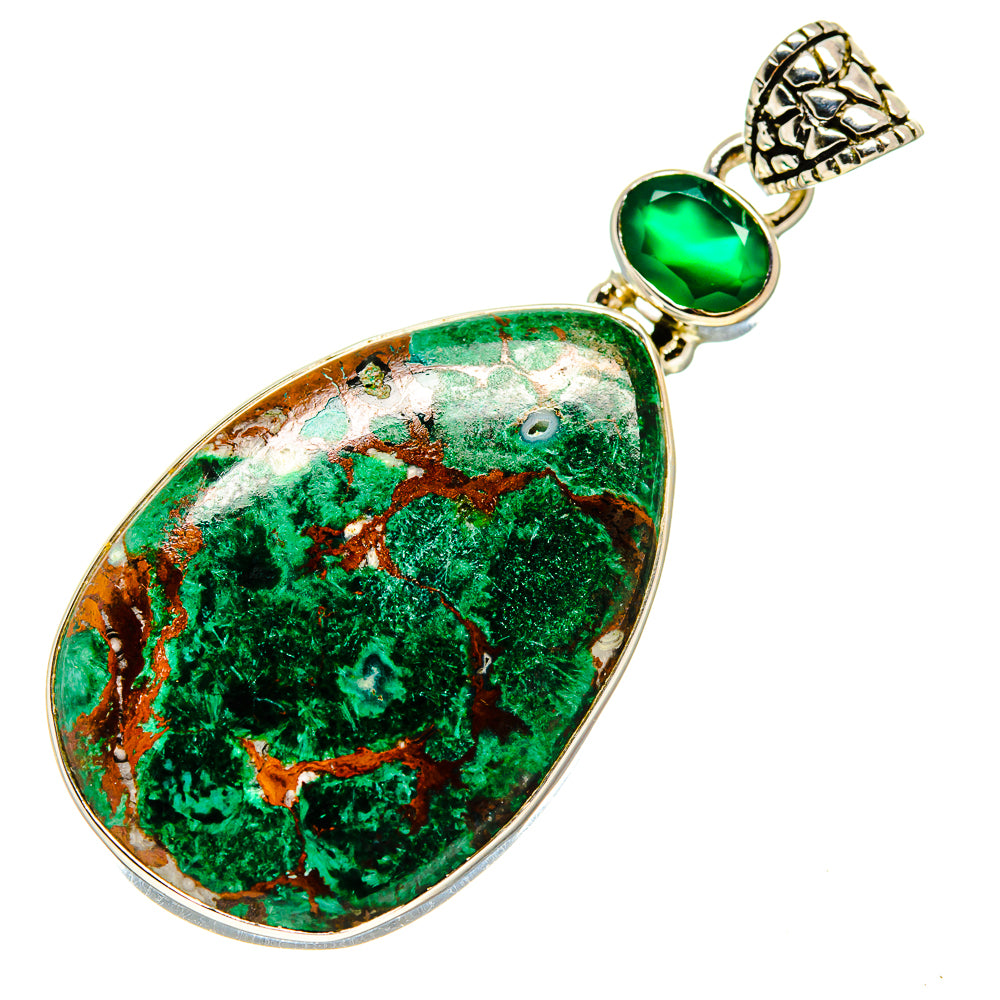 Green onyx pendant teardrop stone with ornate bail, 925 sterling silver frame