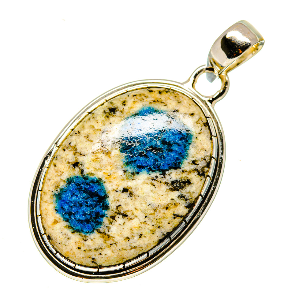 Oval sterling silver pendant featuring blue azurite cabochon with top bail loop