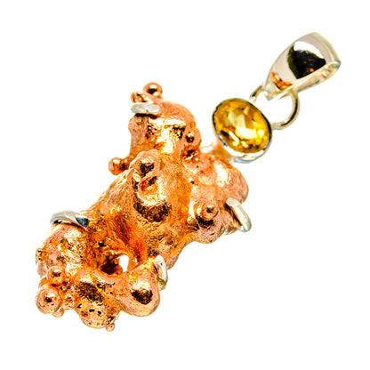 Copper splash pendant and bail with citrine round stone, sterling silver finish