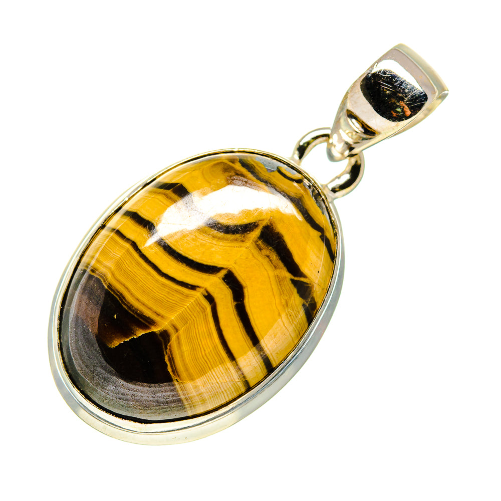 Tiger's eye pendant with oval cabochon in 925 sterling silver bezel