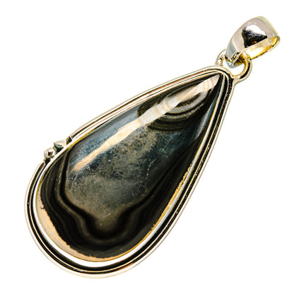 Sterling silver psilomelane pendant with dark teardrop stone and polished bail