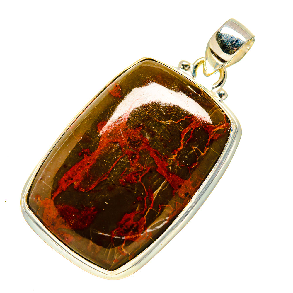 Rectangular red jasper pendant in polished 925 sterling silver with loop bail