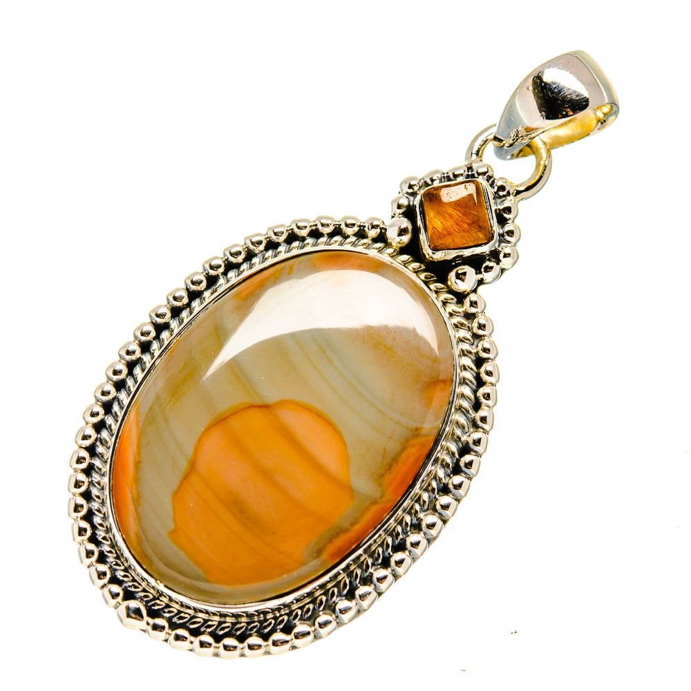 Gold-tone 925 sterling silver pendant with oval orange cabochon and textured bail