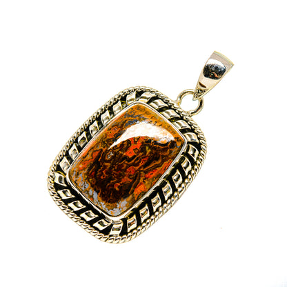 Moroccan agate pendant with orange-brown veined stone, ornate silver-tone bezel and bail