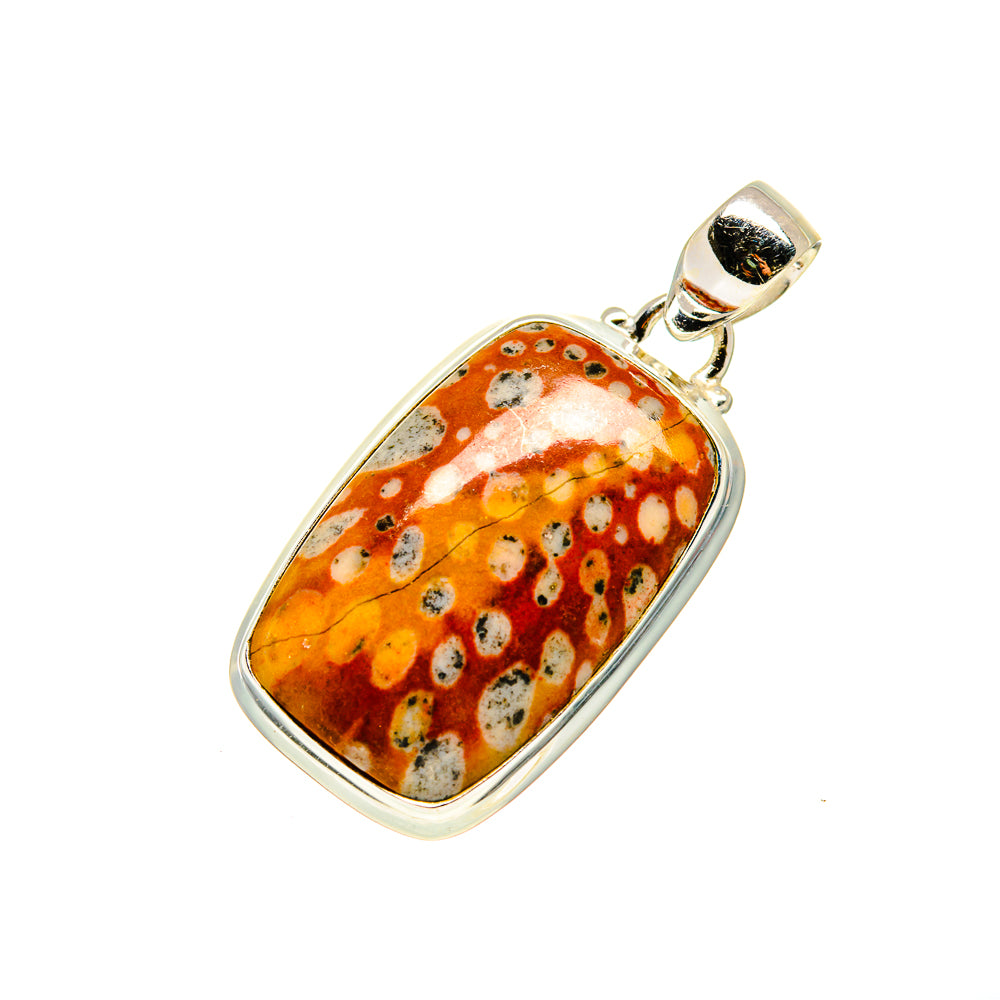 Mookaite gemstone pendant in silver with rectangular-oval orange speckled stone bail