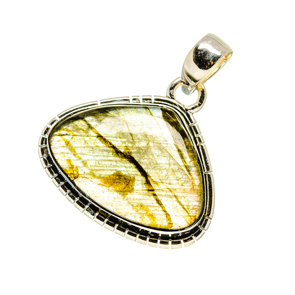 Labradorite pendant in 925 sterling silver with oval gold-green stone bezel