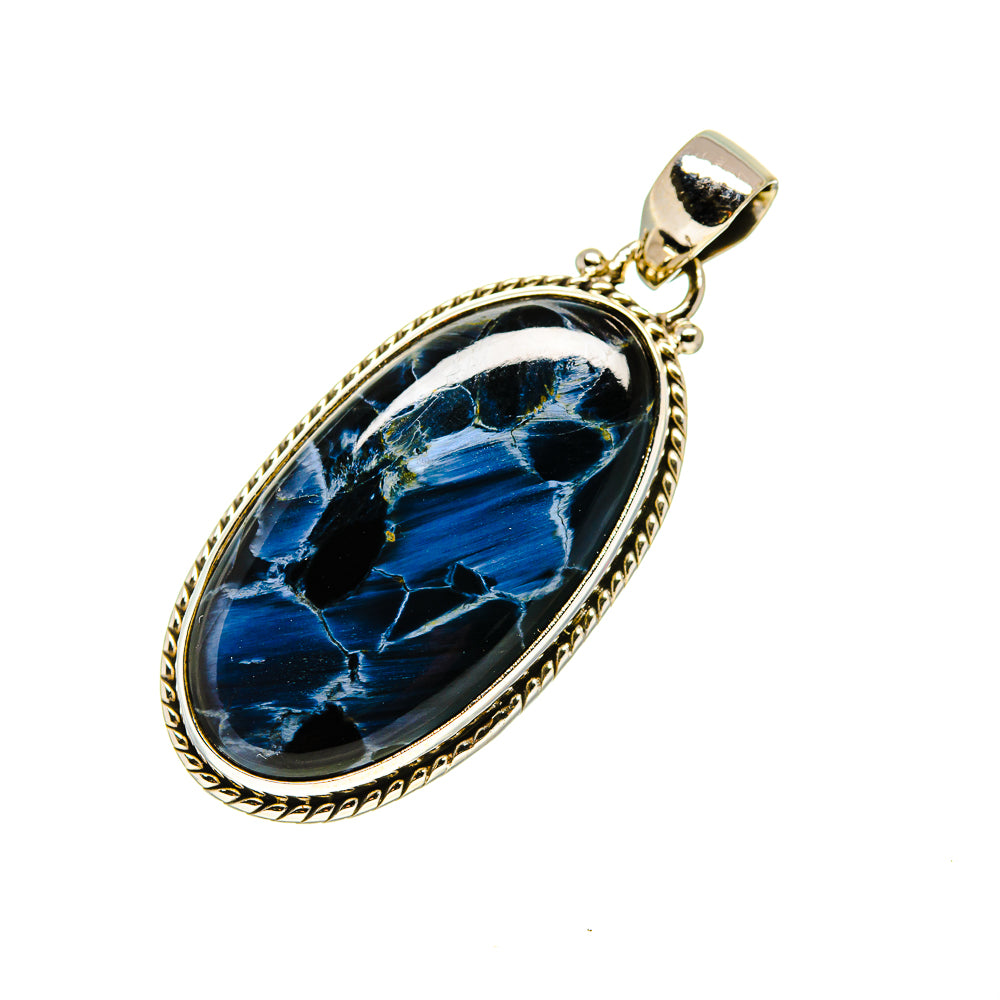 Oval pietersite pendant in gold-tone 925 silver bezel with bail