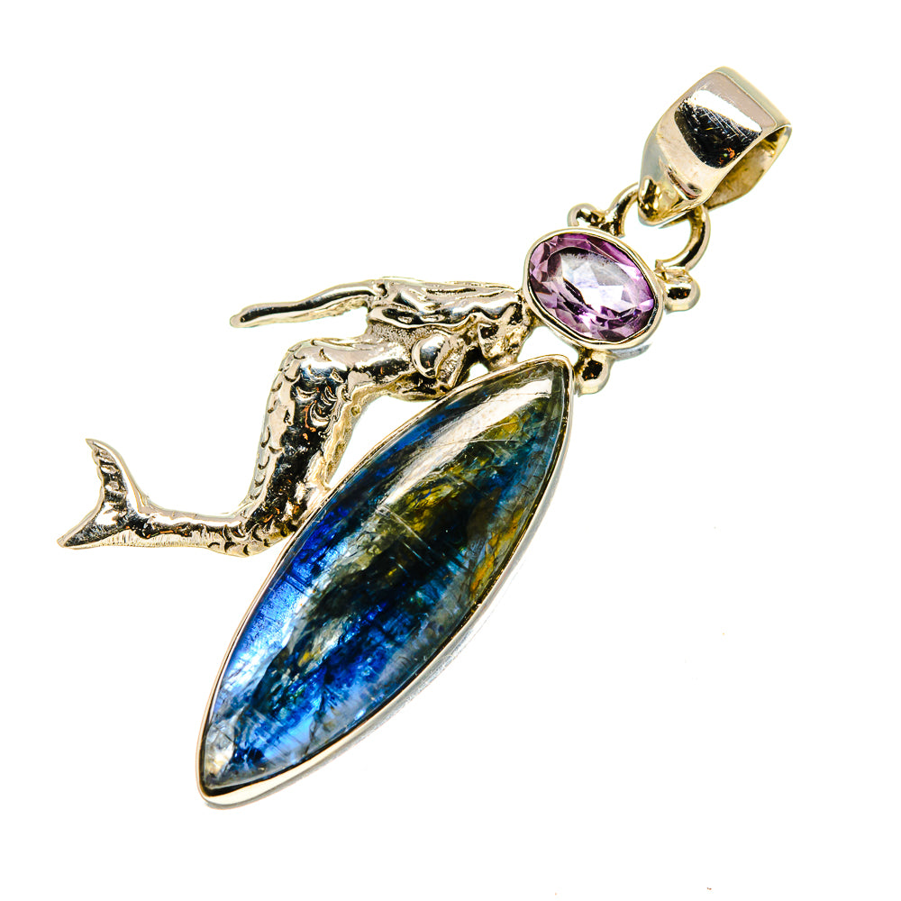 925 sterling silver mermaid pendant with oval blue stone and round amethyst top