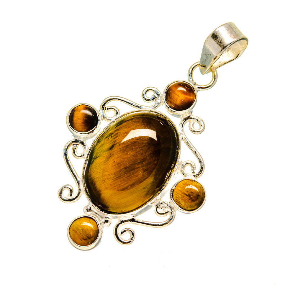 Tiger eye pendant with oval tiger eye cabochon, round accents, and 925 sterling silver setting