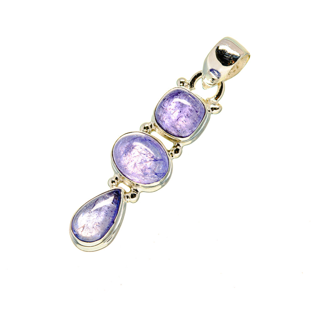 Oval tanzanite pendant with three light-purple stones in 925 sterling silver setting