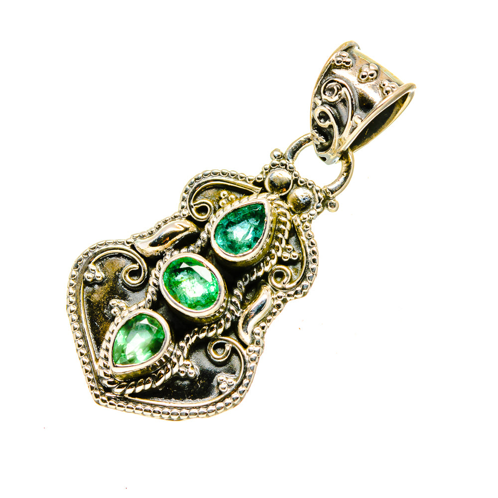 Sterling silver emerald pendant with heart frame and three faceted green stones