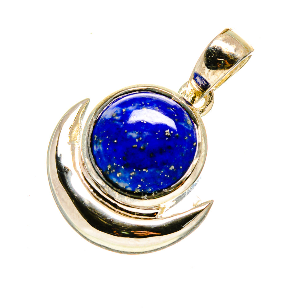Lapis lazuli pendant in 925 sterling silver, oval bail framing a round blue stone