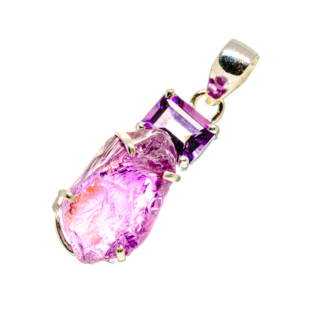 Rough amethyst pendant, sterling silver setting with purple gemstone top bail and prongs