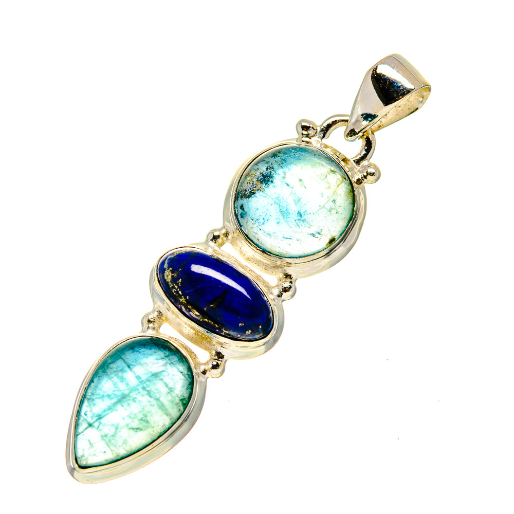 Sterling silver-tone pendant with three oval cabochon gemstones and loop bail