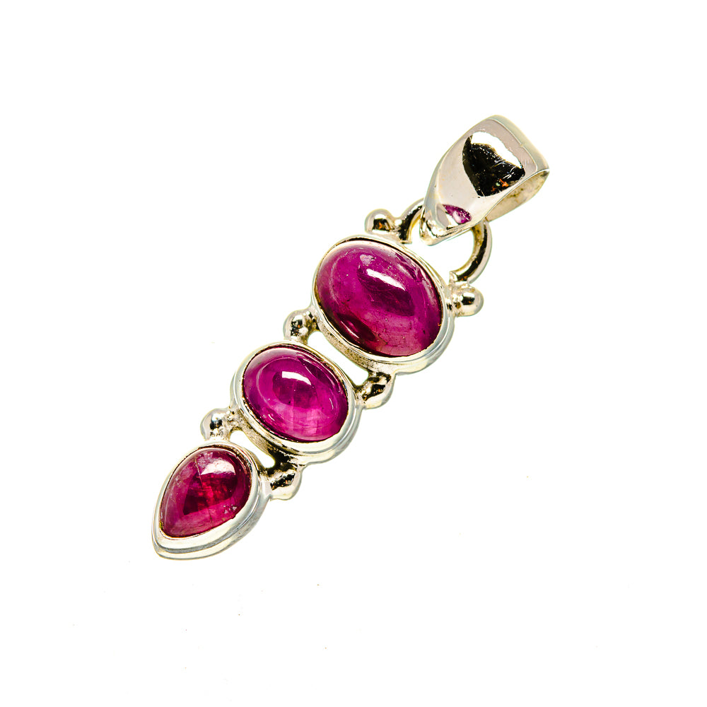 Pink tourmaline pendant in 925 sterling silver, three oval stones on bail