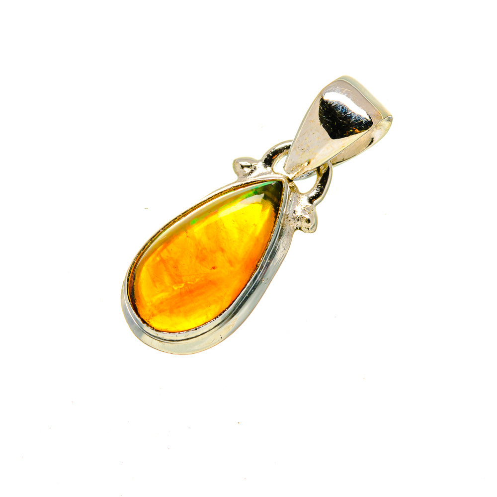 Sterling silver opal pendant with yellow-orange teardrop gemstone and loop bail