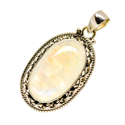 Oval moonstone pendant, 925 sterling silver textured bezel and bail with loop