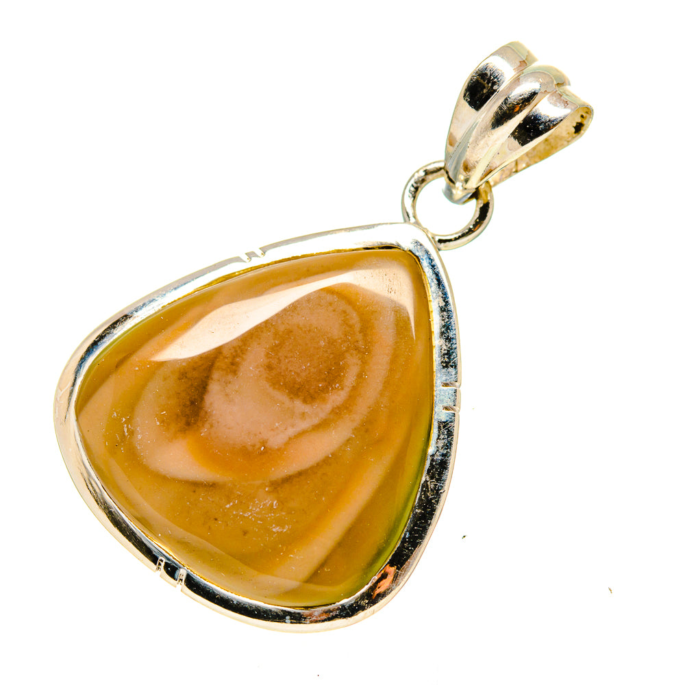 Teardrop jasper pendant with yellow-brown swirl stone in silver bezel