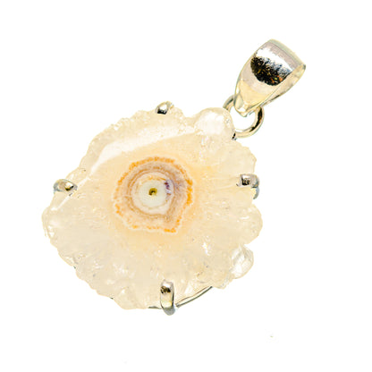 White solar quartz pendant with silver prong bezel and loop bail