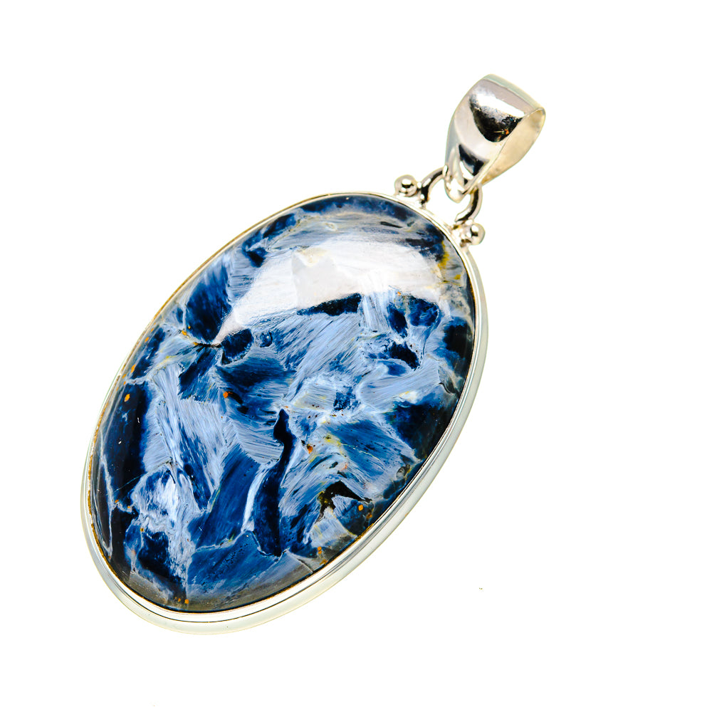 Oval blue-and-white pietersite pendant in sterling silver, with top bail and hook