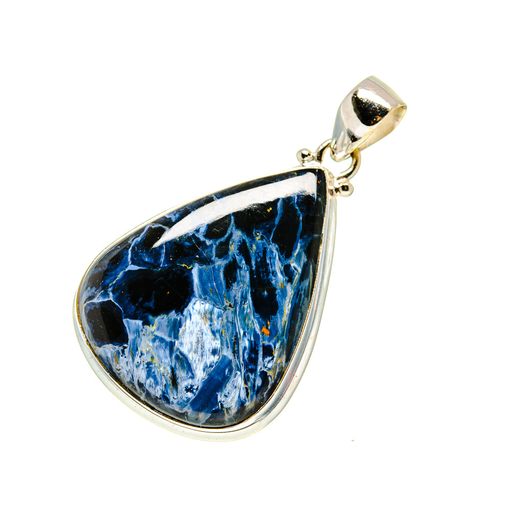 Teardrop pietersite pendant with blue veined stone and sterling silver bail