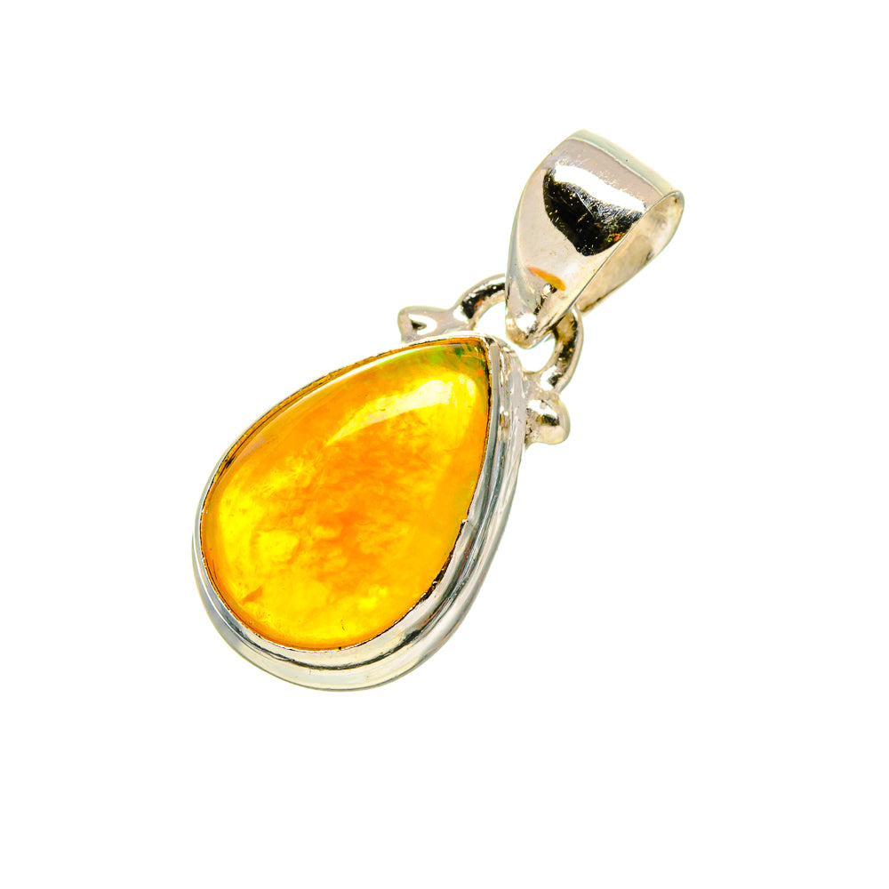 Sterling silver opal pendant, teardrop yellow stone in prong bezel