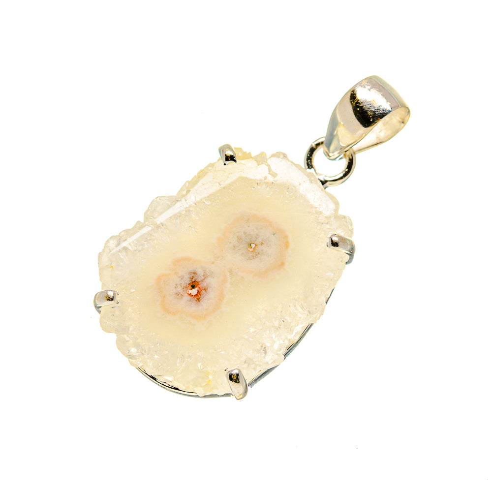 White solar quartz slice pendant with silver bail, round faceted cabochon