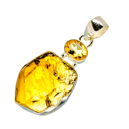 925 sterling silver rough citrine pendant, amber teardrop stone with bail