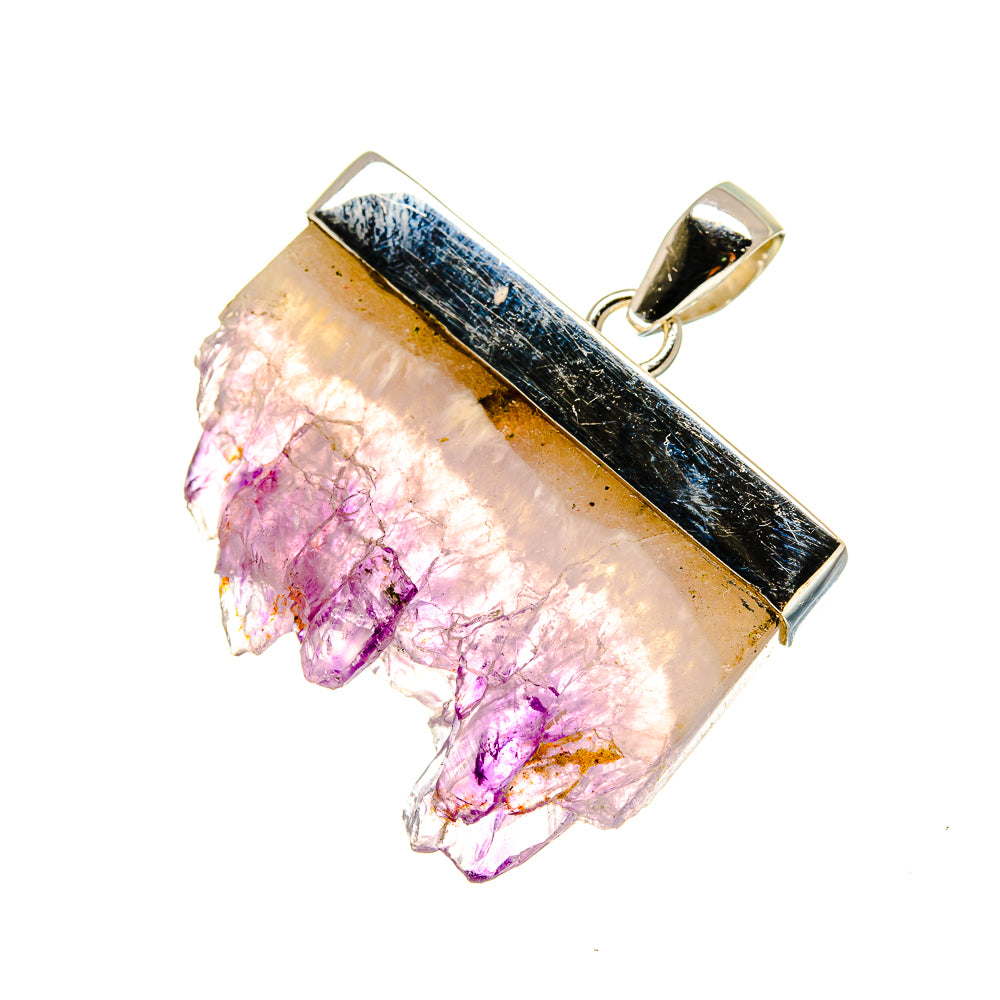 Amethyst stalactite pendant with silver frame and bail, purple druse crystals.