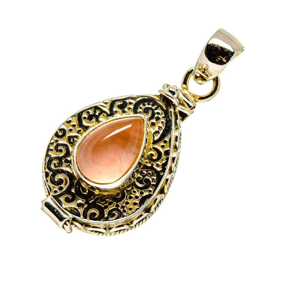 Ornate teardrop rose quartz pendant with top bail, 925 sterling silver metalwork