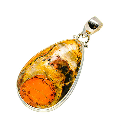 925 sterling silver jasper teardrop pendant with bail and orange-gold black stone