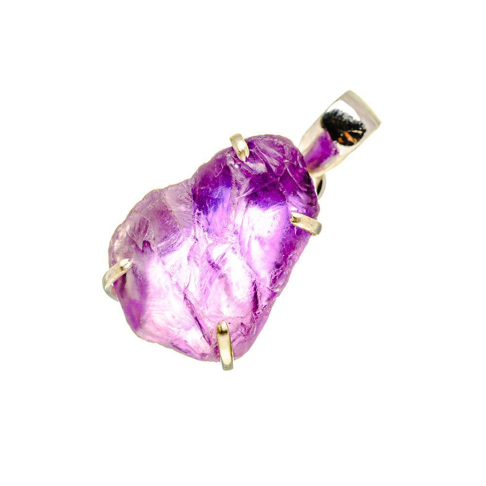 Rough amethyst pendant in sterling silver with purple crystal and open bail