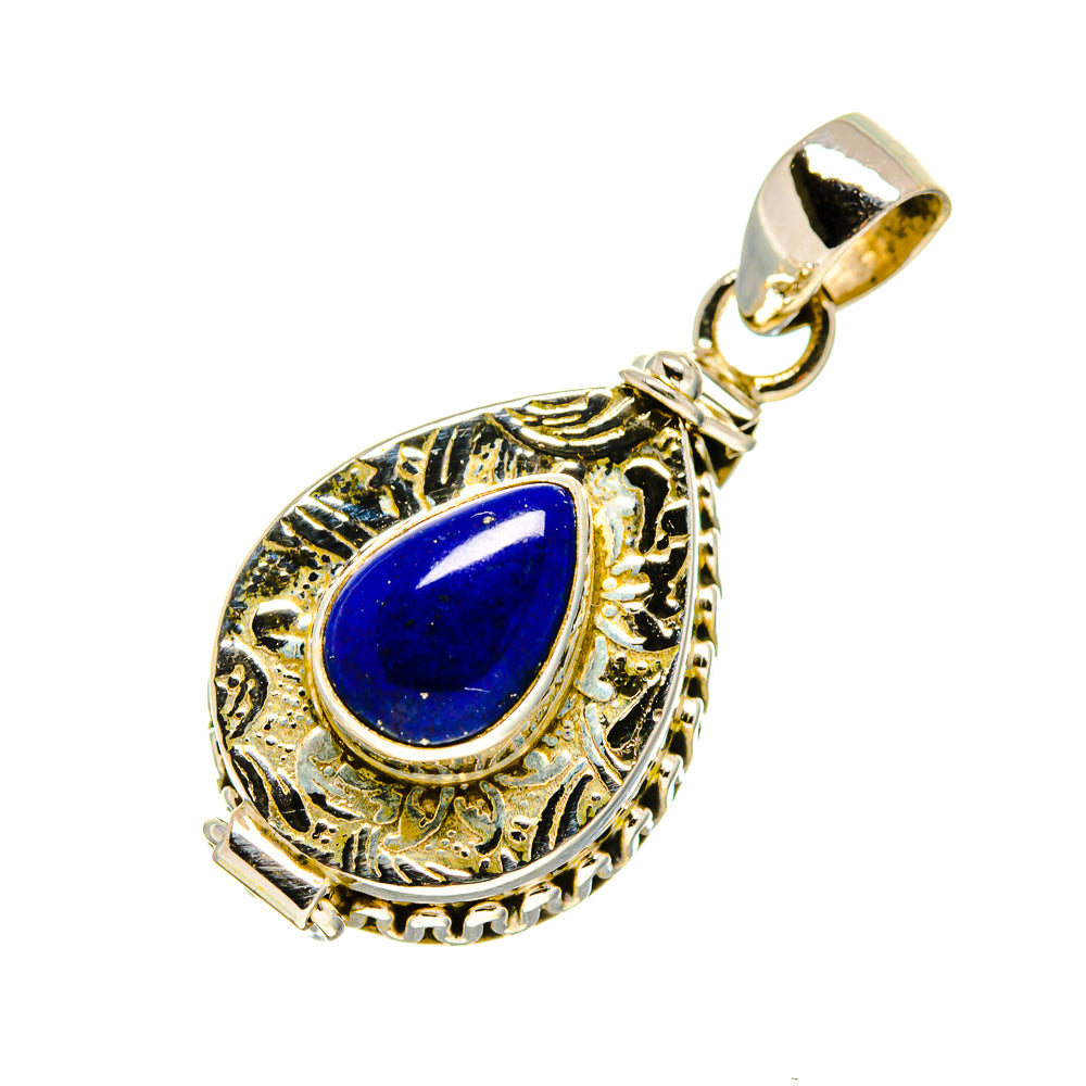 Teardrop lapis lazuli pendant, ornate silver bezel with hanging bail