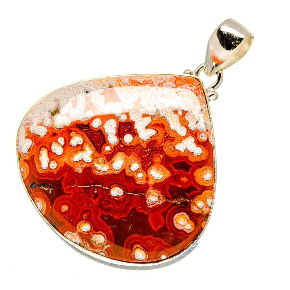 Jasper pendant with 925 silver bail, orange and dark red ocean-like pattern