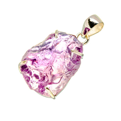 Sterling silver rough amethyst pendant, light purple faceted stone with bail