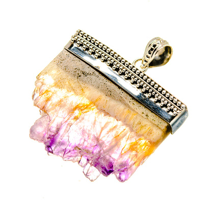 Ametrine stalactite pendant, sterling silver frame with purple crystal base