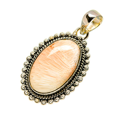 Oval scolecite pendant in sterling silver with ornate beaded border and bail, cream stone