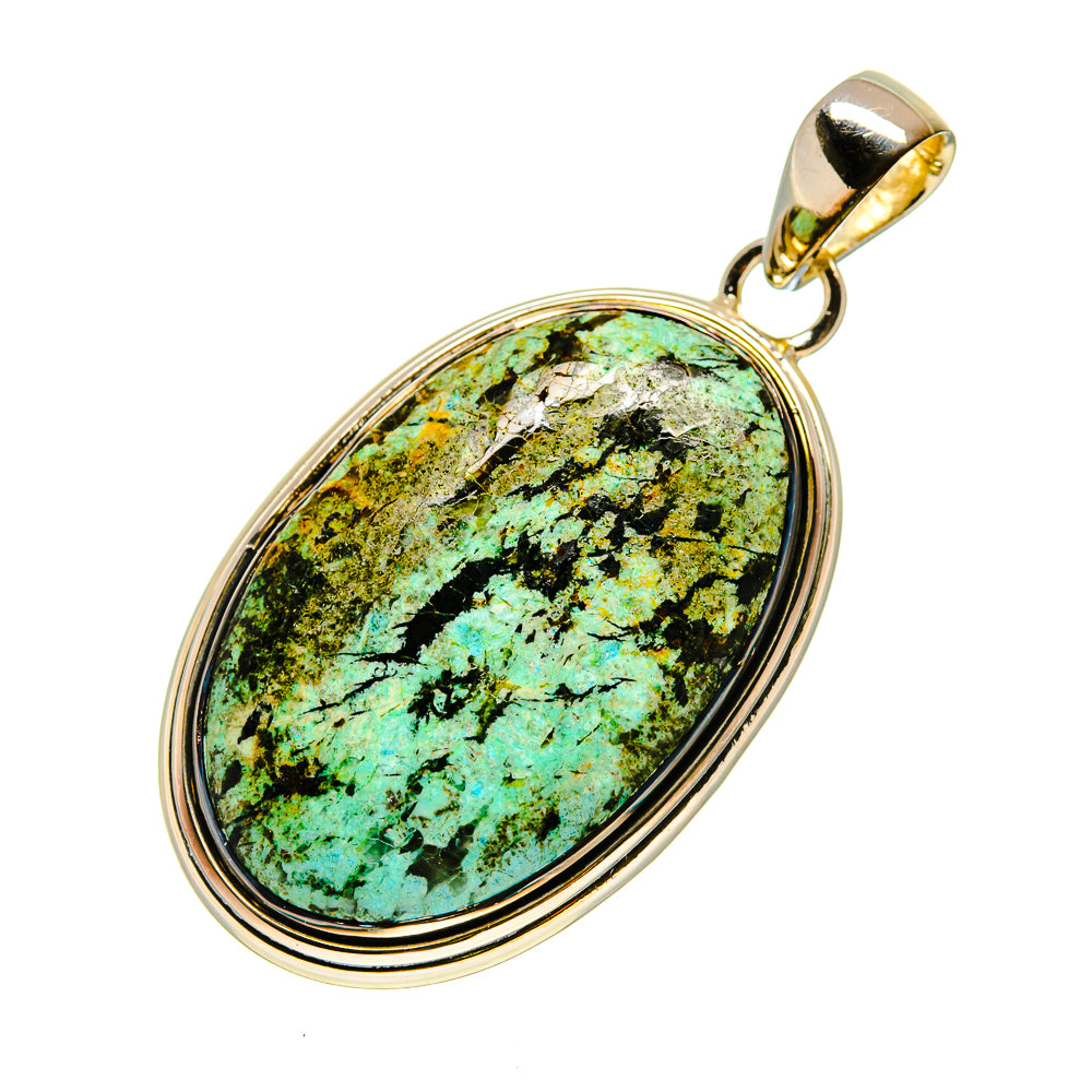 Oval turquoise pendant in sterling silver bezel with top loop bail, speckled stone