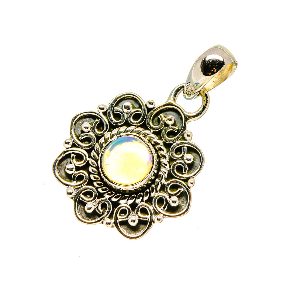 Yellow opal pendant in 925 sterling silver filigree with hanging bail
