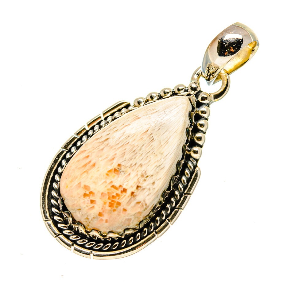 Scolecite teardrop pendant in 925 sterling silver, chain bail and ornate frame