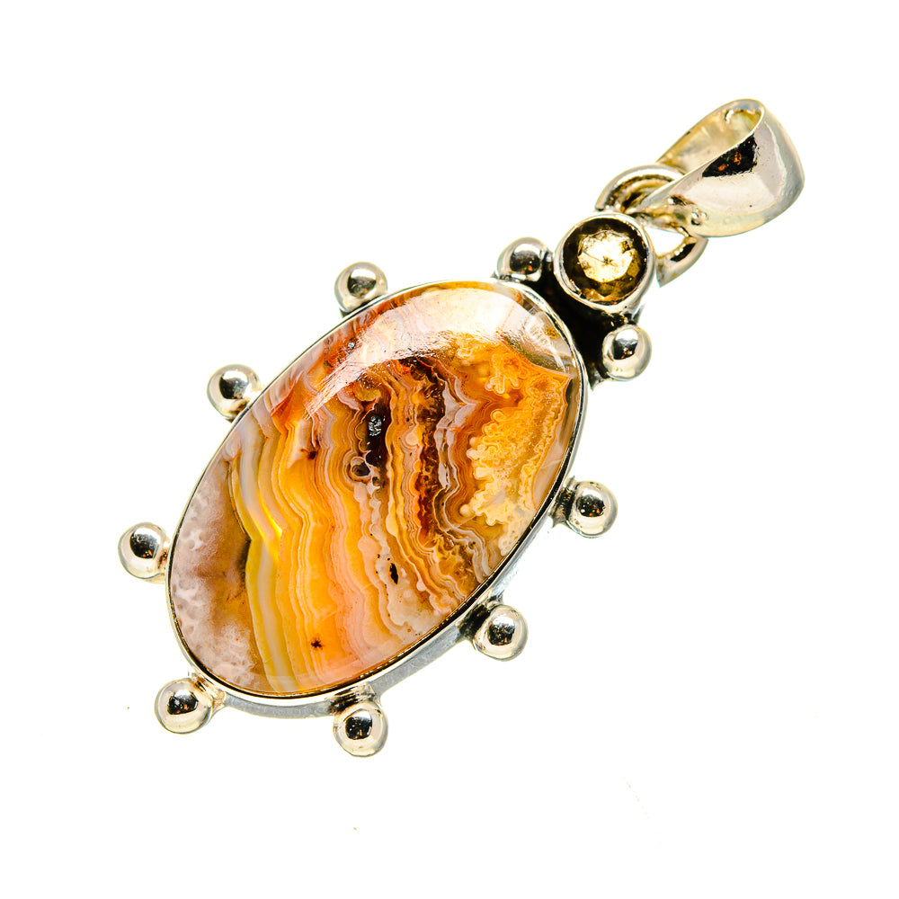 Sterling silver agate pendant with orange-brown banded stone and loop bail