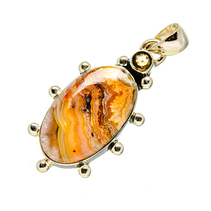 Sterling silver agate pendant with orange-brown banded stone and loop bail