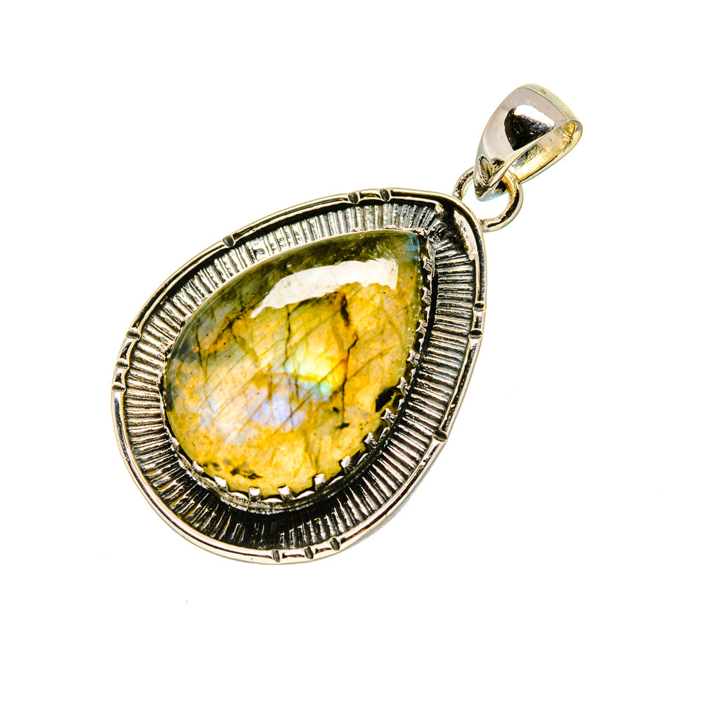 Sterling silver labradorite teardrop pendant with gold-toned iridescent stone