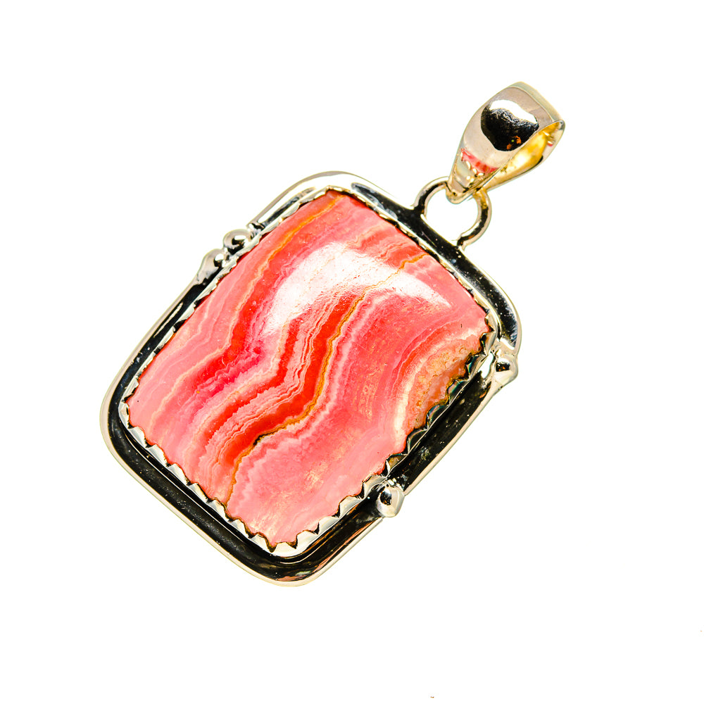 Sterling silver rhodochrosite pendant with red and pink striped stone, square bezel