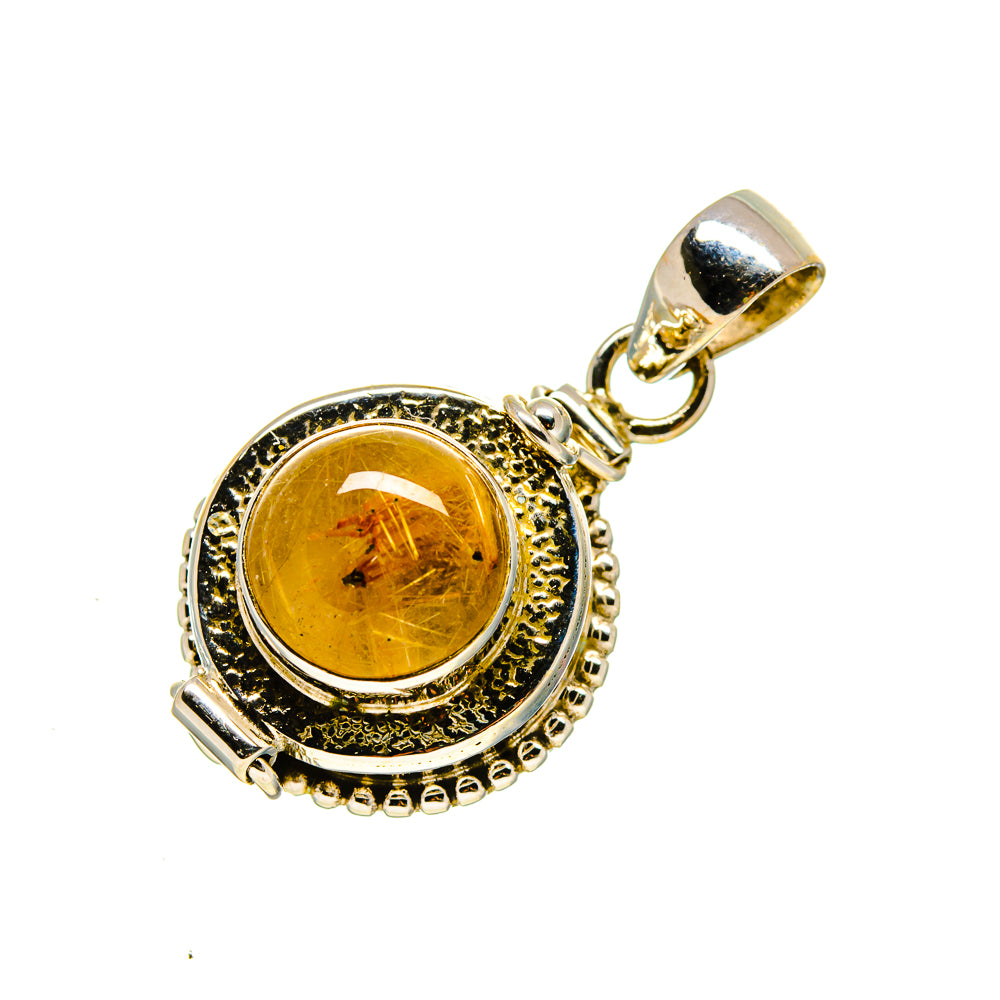 Sterling silver pendant with round golden rutilated quartz cabochon and bead border