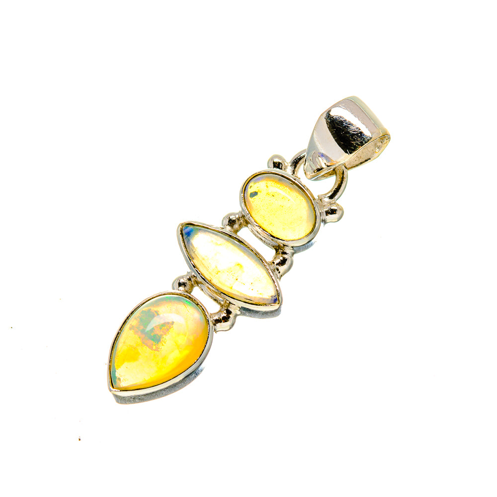 Sterling silver opal pendant with three oval yellow stones in a bezel setting