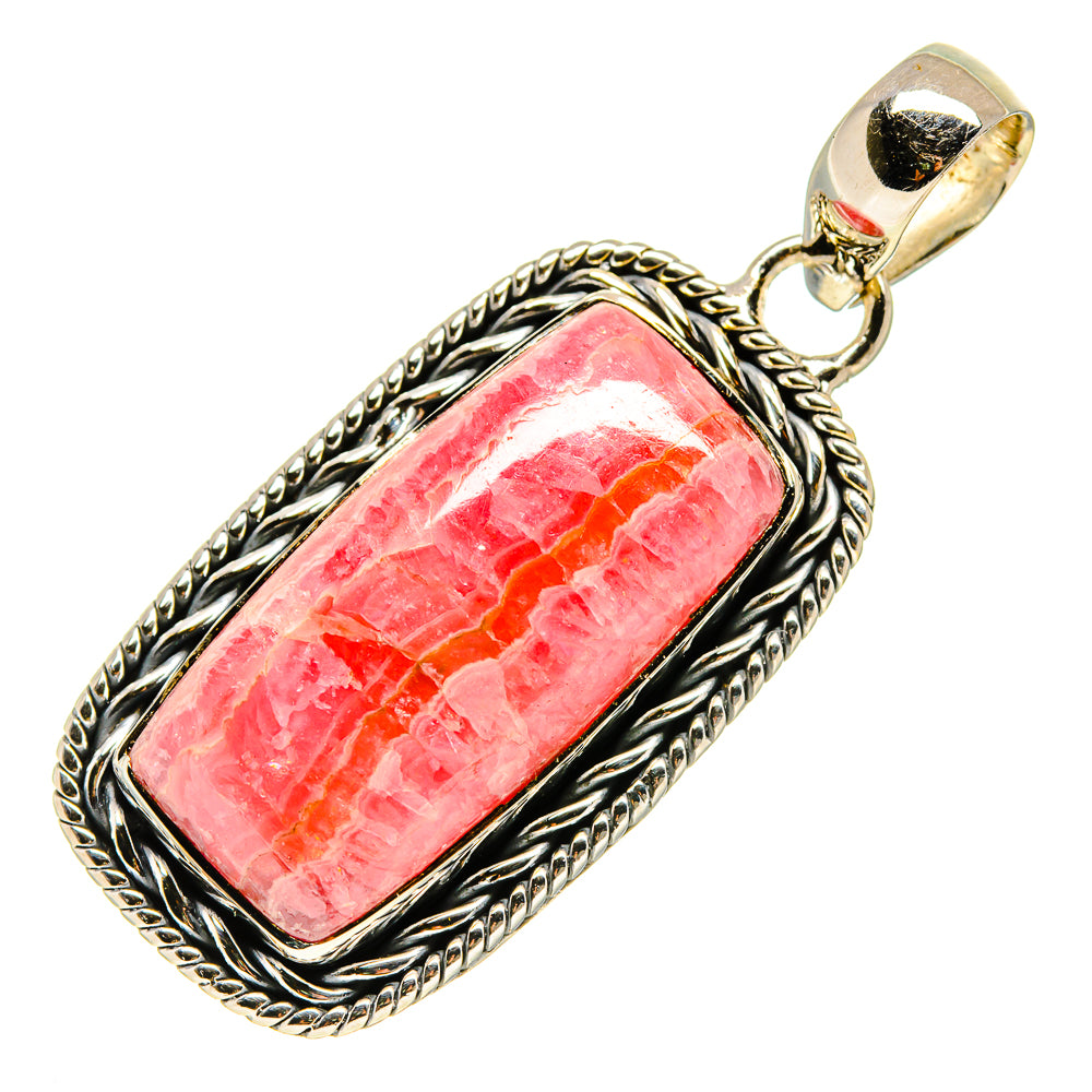 Rhodochrosite pendant in sterling silver with pink rectangular gemstone and bail